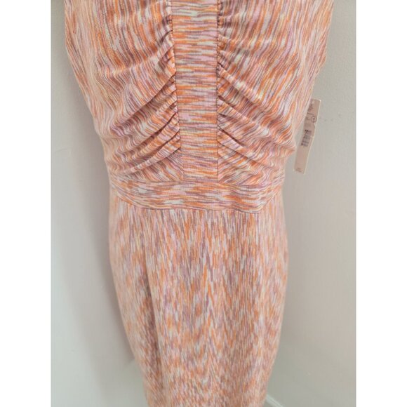 Alex Marie Carmen Orange Knit Ruched Cap Sleeves Sheath V-Neck Lined Dress 10 M - Picture 5 of 14
